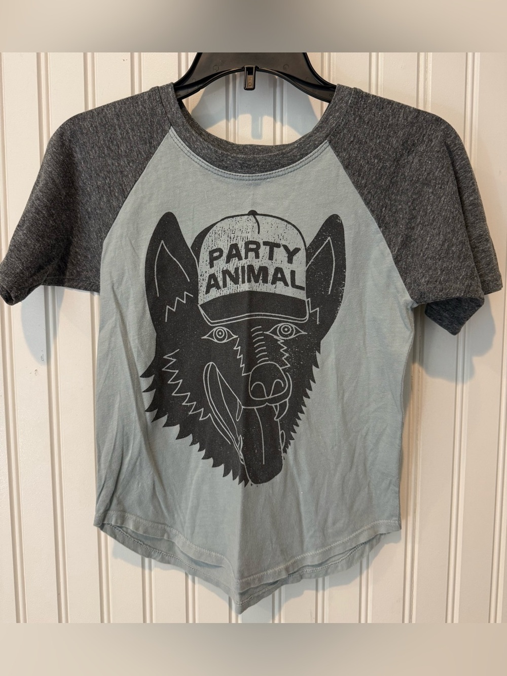 'Party Animal' Graphic Raglan Tee - Gray/Charcoal